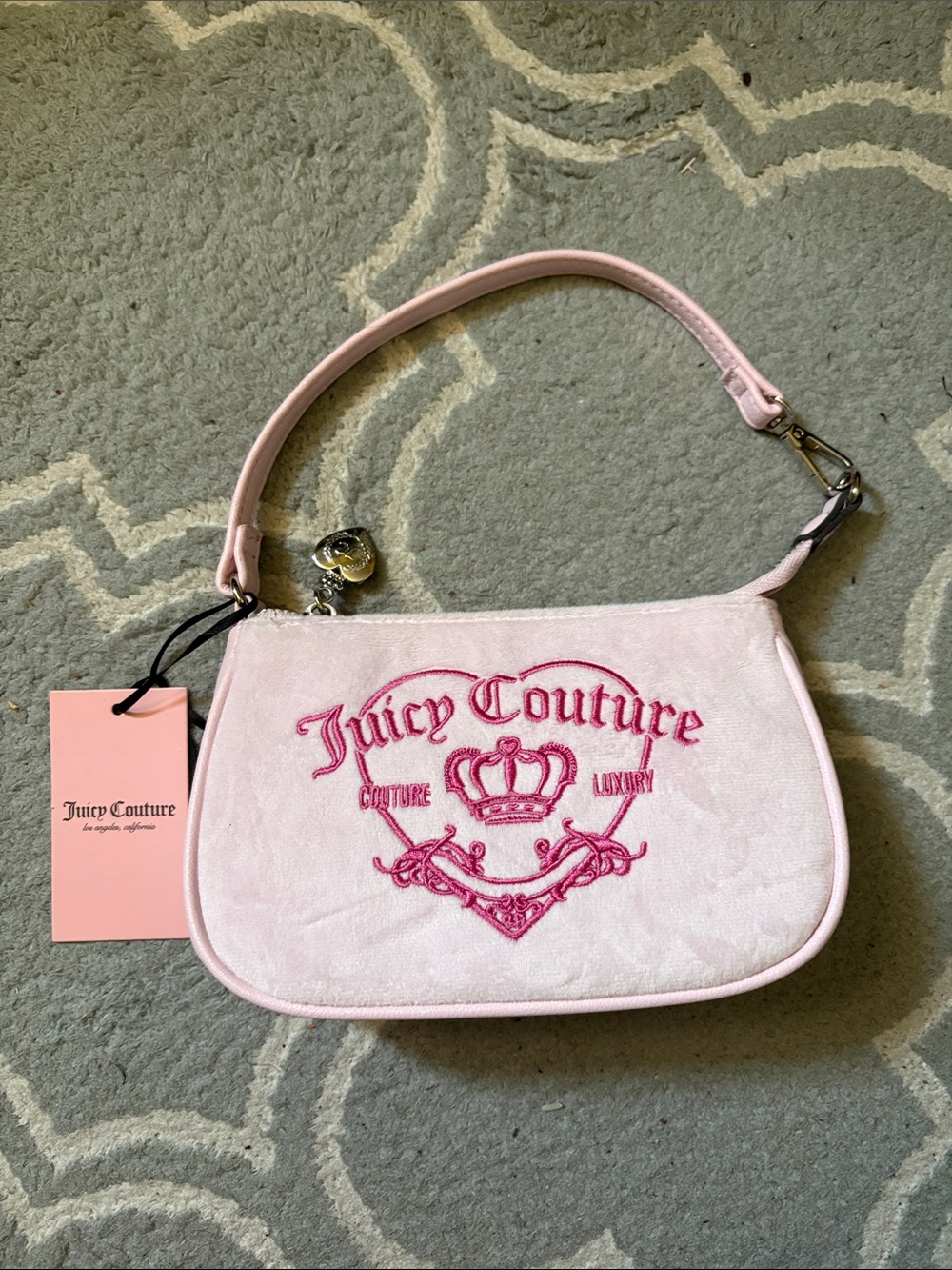 Juicy Couture Light Pink Velvet Mini Shoulder Bag with Embroidered Logo